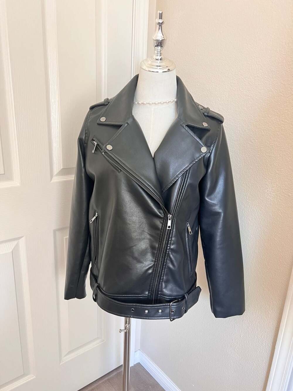 Cotton On Black Faux Leather Biker Jacket Size S (4-6)